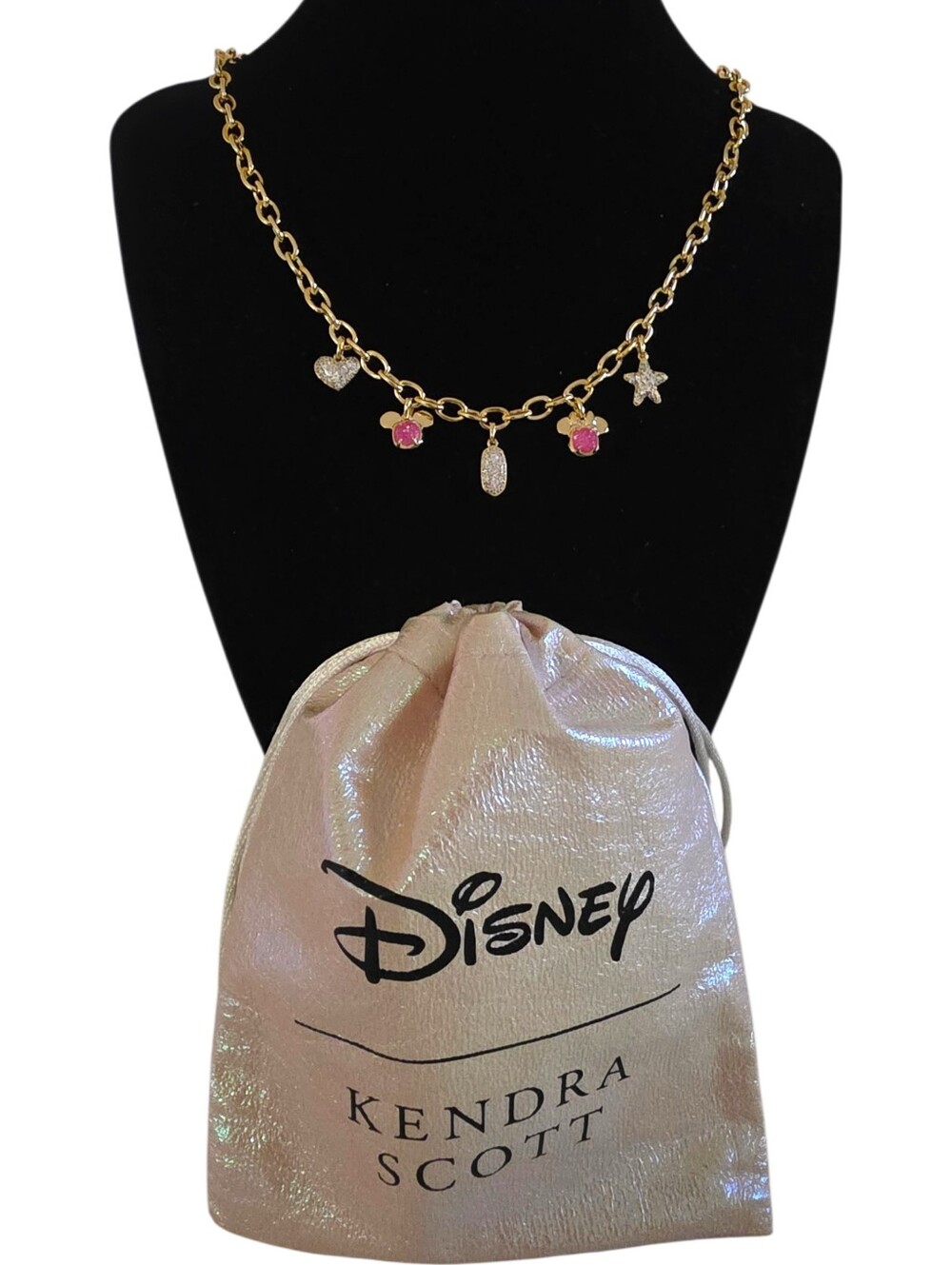 NEW Disney x Kendra Scott Pink Mickey Minnie Mouse Gold-Tone Charm Necklace NWT